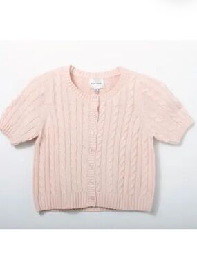NWT Pink Rose Light Pink Cable Knit Short Sleeve Cardigan S & L